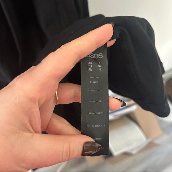 ASOS Black Midi Dress Sleeveless Sweetheart Neckline Cotton A-Line Size 4 - Picture 6 of 6